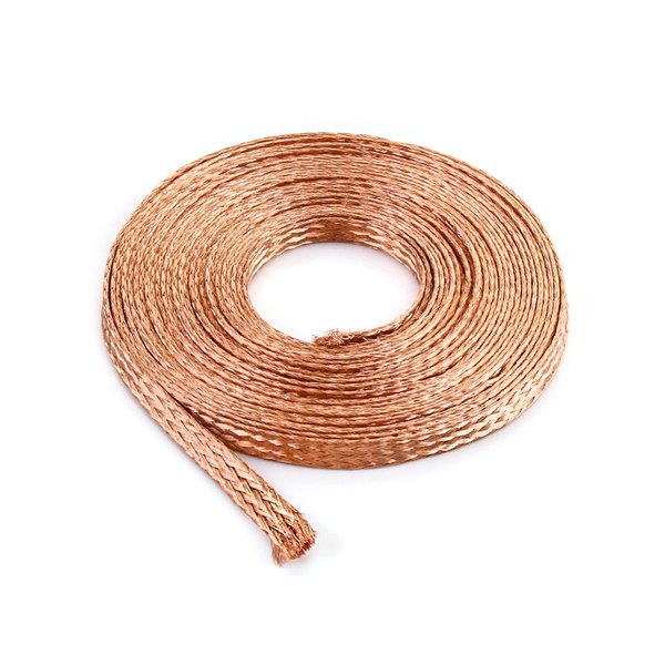 QWORK Flat Copper Braid Cable, 20ft 6mm Flat Copper Braided Ground Strap Wire, Flexible Shielding Wire Mesh, 1 Pack