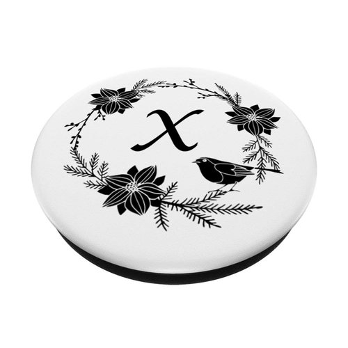 Cell Phone Pop Out Holder,Black and White Floral Letter X PopSockets Grip and Stand for Phones and Tablets