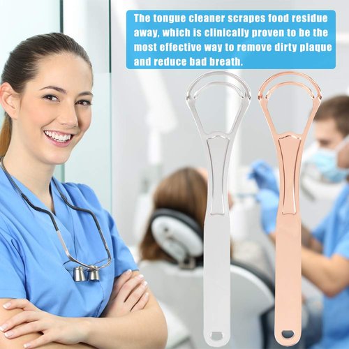 Stainless Steel Tongue Scraper Cleaner, 2 Pack Fresh Breath Tongue Cleaner for Adults, Kids, Men and Women, Surgical Grade Metal Scraper for Healty Oral Care, Bad Breath Cure (with 2 Travel Cases)