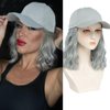 AliRobam Hat with Natural Wave hair Extensions attached for woman Baseball cap wig Short Bob Hairstyle Adjustable Wig (Grey)