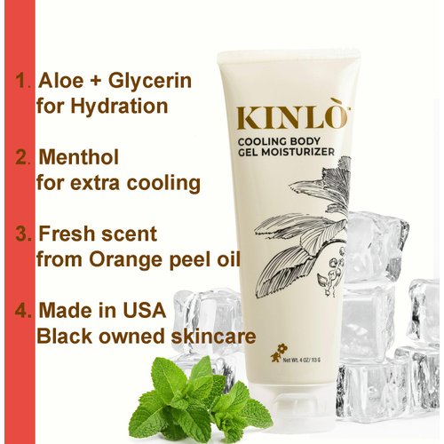 Kinlo Cooling Body Gel Moisturizer| Aloe Glycerin Menthol Tangerin Hydrating Body Lotion | Black Owned Skincare 4 fl oz Body Gel for Summer Weather