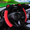 Bittwee Car Steering Wheel Cover, Fluffy Soft Plush for Winter Warm, Cute Steering Wheel Protector with Kitty Cat Ears, Universal 15 Inch, Elastic & Anti-Slip, Lovely Decor Car Accessories (Black/Red)