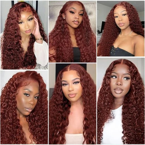 #33 Reddish Brown Water Wave Lace Front Wigs Human Hair 12 Inch 4X1 Hd Transparent Lace Closure Wig Pre Plucked With Baby Hair Glueless Brazilian Virgin Hair Chestnut Brown Wig For Black Women