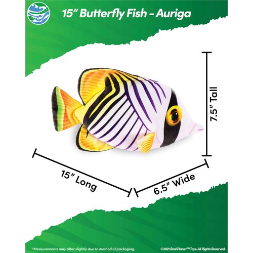 Real Planet Sea Life Plush - Soft Stuffed Animal Gift for Kids All Ages, Sea Ocean Fishing Plushie, Christmas Birthday Gifts (Auriga Butterfly Fish, 15")