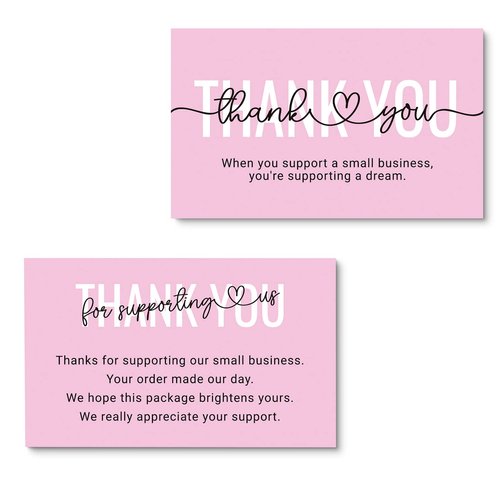 ITZAMNA Thank you for supporting my small business Cards Customer appreciation card Pink Script with Heart Pack of 100