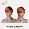 Melanin Manes Layered Pixie Cut Short Wig With Bangs Tapered Style 100% Brazilian Human Hair Honey Blonde 30 180% Density Glueless Machine Made With Razor Comb With Wig Cap Adjustable Cap