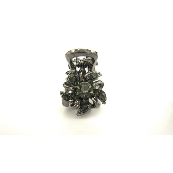 Generic Small tiny dark silver metal flower shaped hair claw clip with gray crystals