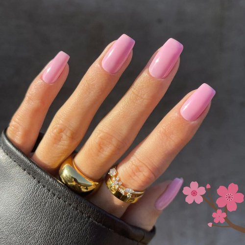 Pink Press on Nails Short Medium Square Glue on Nails Set,Xcreando Summer Square Fake Nails Short Coffin Nails Press ons Gel Nails Medium Length False Nails For Women 30 Pcs