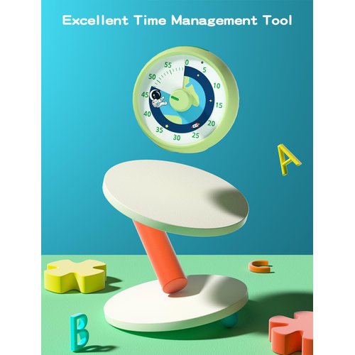 Visual Timer for Kids, 60-Minute Countdown Timer for Classroom, Desk Timer Kid Time Management Tools with Silent Operation, Pomodoro Timer Astronaut Space Pattern Green
