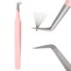 Lash Tweezers For Eyelash Extensions Fiber Tip Lash Tweezers Professional Fan Making Lash Extension Tweezers Volume Lash Tweezers Stainless Steel(Pink 90 Degree Tweezers,1Pc)