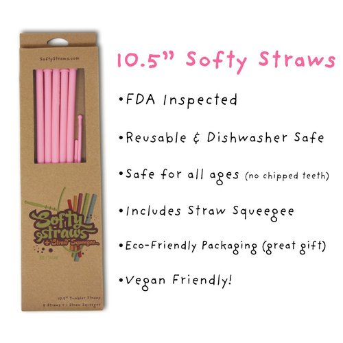10.5” Reusable Silicone Straws + Cleaner - Long Length Replacement Straws for Tumblers Acrylic,Yeti, rTic, Starbucks, Ozark - BPA Free Slim Drinking