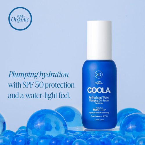 COOLA Refreshing Water Plumping Gel with SPF 30, Dermatologist Tested Face Sunscreen with Hyaluronic Acid, Organic Aloe, and Coconut Water, 1 Fl Oz