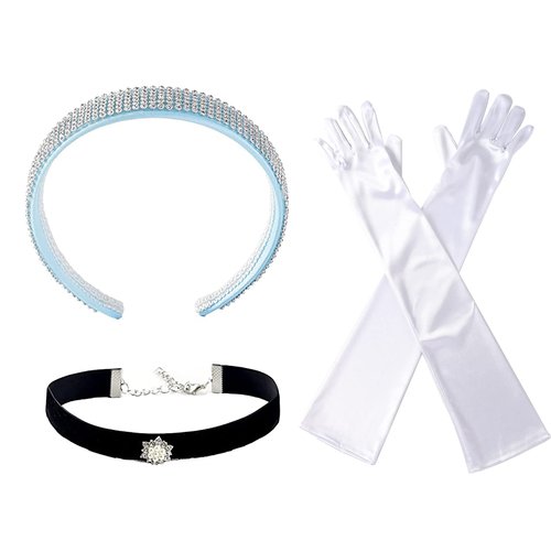 Women's Princess Headband Choker Long Gloves Set Halloween Costume Accessories for Cinderella
