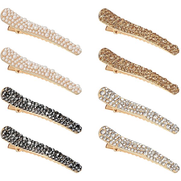 Yusier 8pcs Pearl Rhinestone Alligator Hair Clips Non-slip Duckbill Hair Clips for Women Girls Hair Styling Tools Accessories