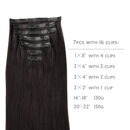 WENNALIFE Seamless Clip In Hair Extensions, 14 Inch 130g 7pcs Dark Brown Hair Extensions Clip in Human Hair Invisible PU Skin Weft Natural Remy Human Hair Extensions