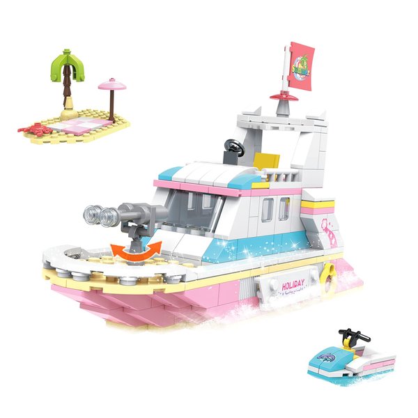 3in1 Girls Boat Cruise Ship Building Sets Friends Beach House Rescue Helicopter Building Kits Summer Holiday Adventures STEM Building Toys Creative Play Set Gift for Kids Aged 6-12, 351 Pieces