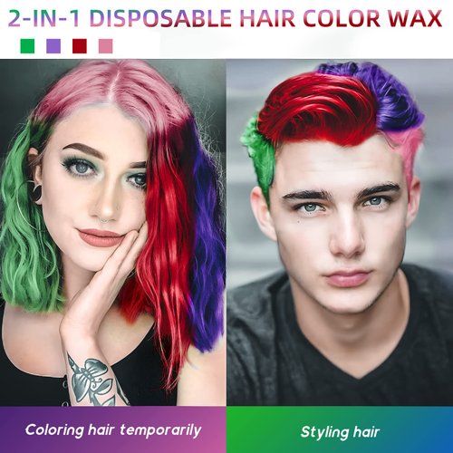 4 Colors Temporary Hair Color Wax Pink Green Red Purple Natural Hairstyle Cream Professional Coloring Mud for Men Women Kids Party Cosplay Date Halloween…