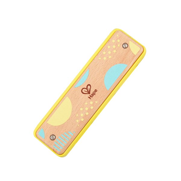 Hape Blues Harmonica | 10 Hole Wooden Musical Instrument Toy for Kids, Yellow (E8919)