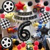6rd Birthday Race Car Balloons Decorations, 40 Inch Racetrack Black Number 6 Balloon, Mylar Black 6 Balloon for 6rd Birthday Party Supplies, 7 Pcs