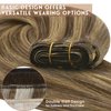 Sunny Weft Hair Extensions Human Hair Brown Sew in Extensions Highlights Hair Wefts Human Hair Sew in Dark Brown Highlights Caramel Blonde Sew in Hair Extensions Real Human Hair 18inch 100g