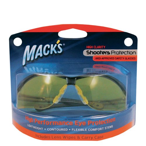 Mack's Shooters High Clarity Safety Glasses, Black Frame/Yellow Lens