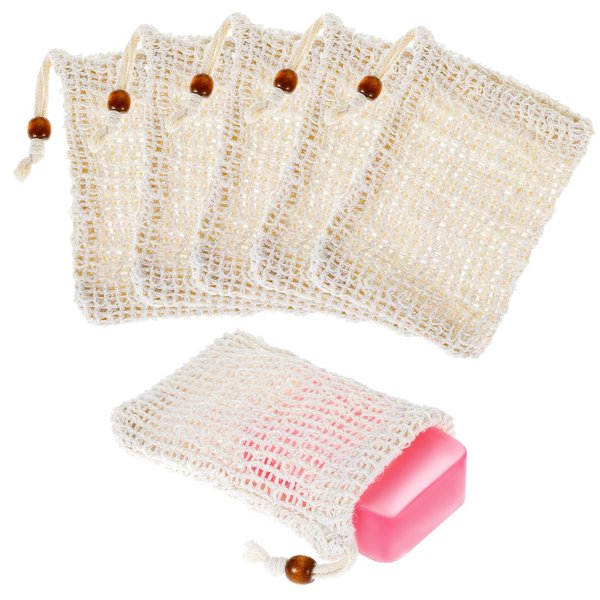 6 Pcs Soap Saver Bag Soap Bags For Soap Bars Sisal Soap Saver Bag Exfoliating Soap Pouch With Drawstring Bar Soap Bag With Wooden Bead For Foaming And Drying Quick Drying Holder In Shower