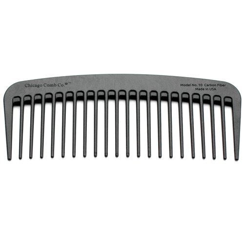 Chicago Comb Model 10 Carbon Fiber, Compact Wide-Tooth Comb, Made in USA, Anti-Static, 5 Inches (12.7 cm) Long, Graphite Black
