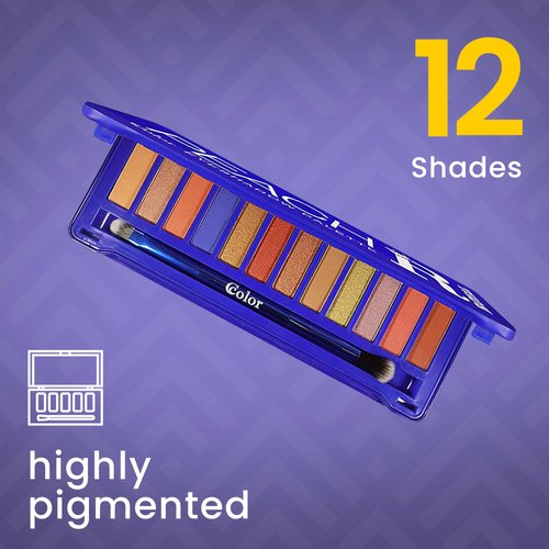 Ccolor Cosmetics - 12-Color Eyeshadow Palette Makeup, Highly Pigmented Eye Shadow Makeup, Eyeshadow Palette Matte and Metallic, Eye Makeup Kit in Coral, Neutrals, and Royal Blue Cosmetics