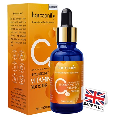 HARMONIFY Hyaluronic Acid Serum for Face with Vitamin C, Brightening Serum, Pure, Hydrating Serum to Plumb Skin, Reduce Fine Lines, Wrinkles and Dark Spots, Low Molecular Weight [0.75 oz]