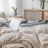 NSNLGSGC Twin Grid Gingham Duvet Cover Set Tan - Washed Soft Comforter Cover Set Brown Lightweight Bedding Set (2PCS, Twin)