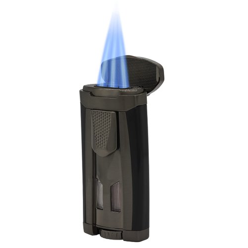 Xikar HP3 Inline Triple Flame Cigar Lighter, Attractive Gift Box, EZ-View Red Fuel Window, Honeycomb Texture, Gunmetal