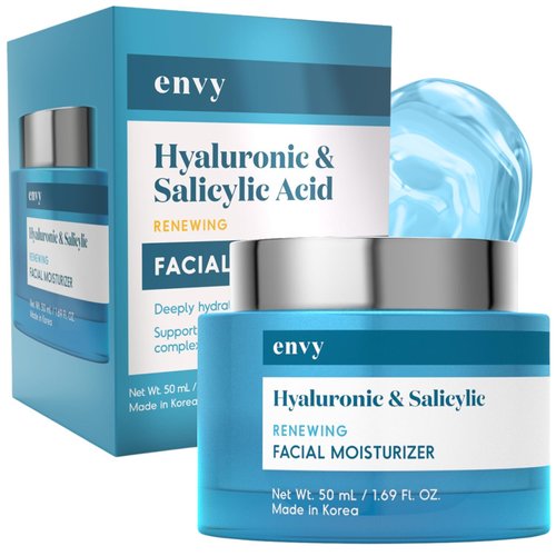 Envy Hyaluronic & Salicylic Acid Face Moisturizer Cream - Reduce Acne Scars, Hydrating, Improves Skin Texture, Anti-aging Day Cream - Cruelty Free Korean Skin Care For All Skin Types - 1.69 Fl. oz