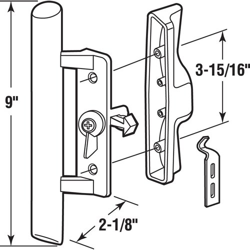 Prime-Line C 1132 Patio Door Internal Style Door Handle, Black, Keyed, 3-15/16 In. Hole Centers (Single Pack)