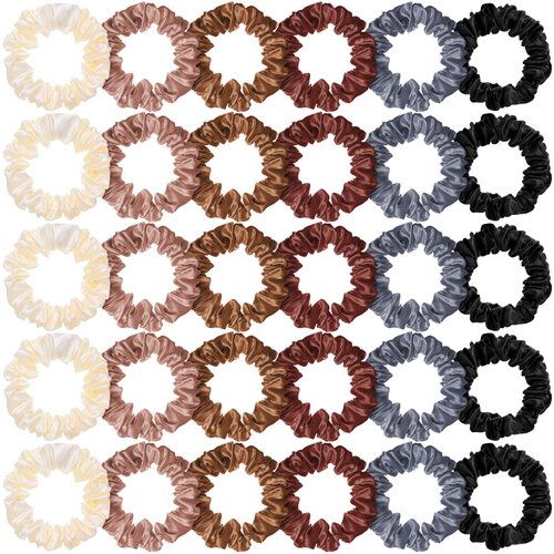 30 Pieces Silk Hair Scrunchies Satin Elastic Hair Bands Skinny Hair Scrunchies Hair Ties Ropes Ponytail Holder for Women Girls Decorations (Colorful)