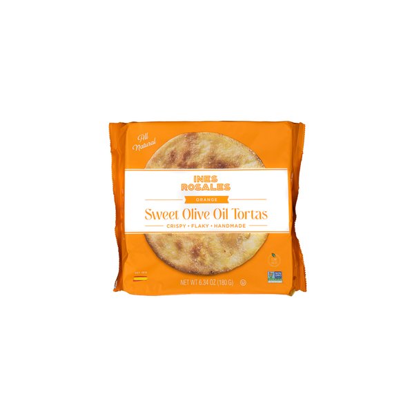 Ines Rosales Seville Orange Sweet Olive Oil Tortas (Pack of 2) (Tortas con Naranja Sevillana) 6.34 Oz (180 g) pack, contains six Fine Mediterranean Crisps (Tortas) individually wrapped