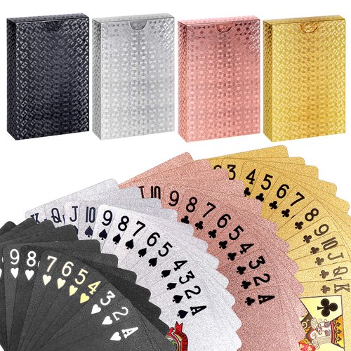 GORCHEN Playing Cards Waterproof Plastic Foil Poker Cards Set Magic Tricks Tool for Men Women Party Game Show Festival, Gold Silver Black Pink