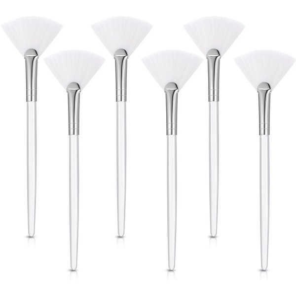 6 Pieces Fan Mask Brushes Soft Fan Facial Mask Applicator Tools Brush Makeup Brushes Cosmetic Tools with Handle for Peel Mask Makeup Women Girls (White Hair)