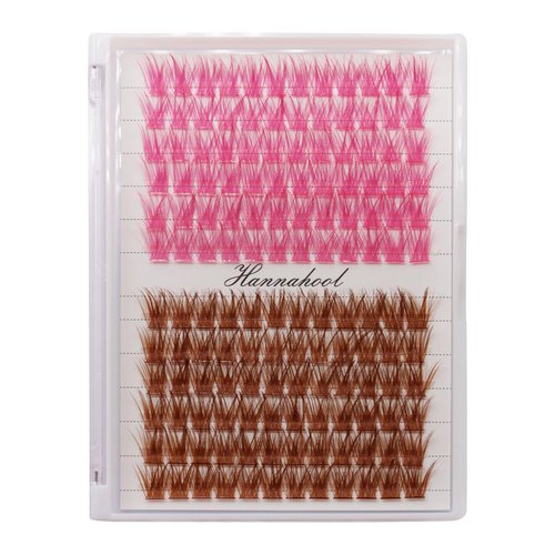 Hannahool Colorful Cluster Lashes Extensions Mixed Brown/Rose red Color Individual False Eyelashes 144 Clusters Wide Stem Volume Color Eyelashes Beauty Tools (14mm)