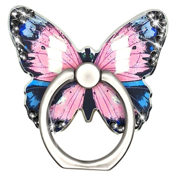 Cavdycidy Bling Metal Cute Butterfly Cell Phone Ring Holder 360°Rotation Finger Stand Kickstand Universal Compatible with All Smartphone(Diamond Blue)