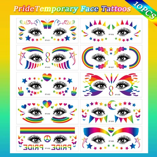 10 Sheets 4th of July Face Tattoos Stickers Independence Day Temporary Tattoos for Adult Kids, Red White Blue Patriotic Face Tattoos USA Memorial Day Party Favor Supplies for Body Eyes Face Decoration