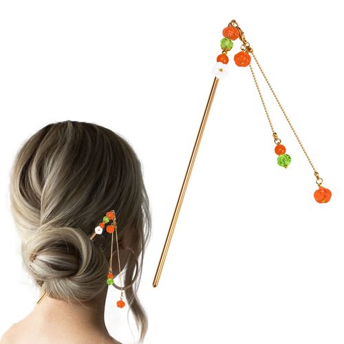 Yellow Persimmon Hair Stick Simple Hair Comb Ancient Style Tassel Pendant Hair Updo Accessories Chinese Hair Chopsticks Hairpin Hair Decoration MGPFERD