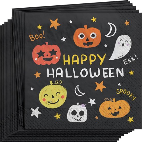 Multicolor Spooky Friends Paper Napkins (Pack of 16) - Fun & Unique Design, Durable & Eco-Friendly Material - Ideal for Halloween Parties, 6.5" x 6.5"