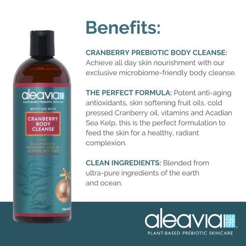 Aleavia Body Cleanse – Organic & All-Natural Prebiotic Body Wash with Pure Essential Oils – Cranberry Scent – Nourish Your Skin Microbiome – 16 Oz.