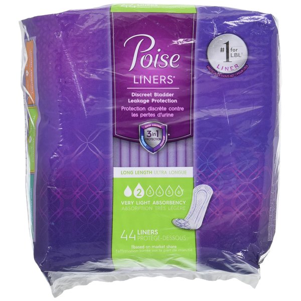 44 Poise Long Length Panty Liners Fresh Lightweight- #2 Light Bladder Urine Leakage Protection - 1 Package of 44 Liners