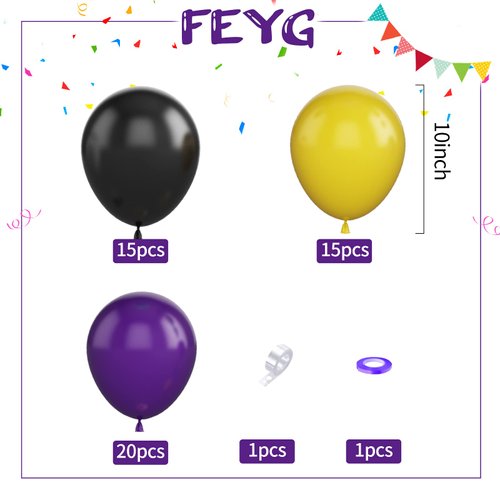 Balloons Purple Black Yellow, Purple Yellow Black Birthday Balloons, 50PCS Latex Balloons For Birthday Decoration Wedding Baby Shower Engagement DIY Hula Hoop Balloons Arch Decoration Party Supplies
