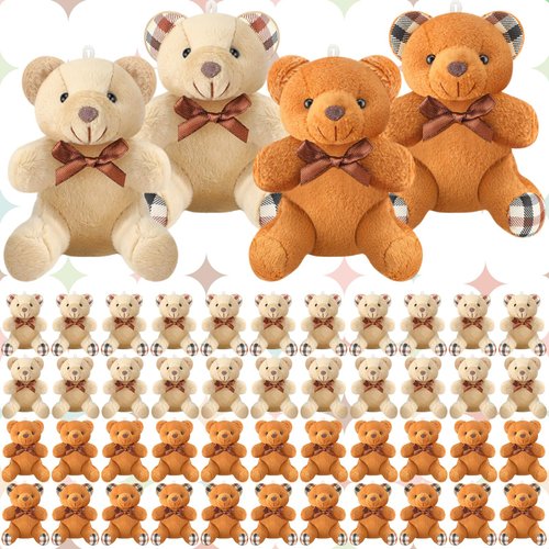 Junkin 48 Pcs Mini Stuffed Bear Bulk 4 Inch Christmas Tiny Bear Stuffed Animal Mini Joint Bear Small Soft Bear Doll for DIY Keychain Party Favor Wedding Decor Gift(Elegant Color)