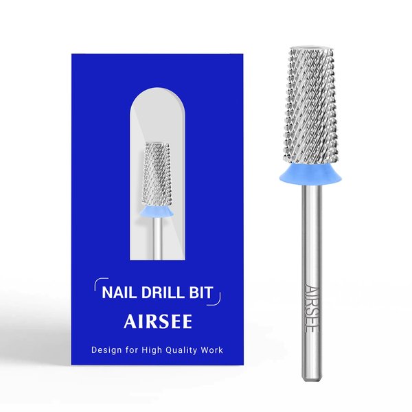 AIRSEE Tungsten Carbide Acrylic Nail Drill Bit Efile Electric File Machine Head Tip for Manicure Polishing Art Remove Gel 3/32" 2 Way Professional Tech Flat Top Tapered Barrel Medium-M