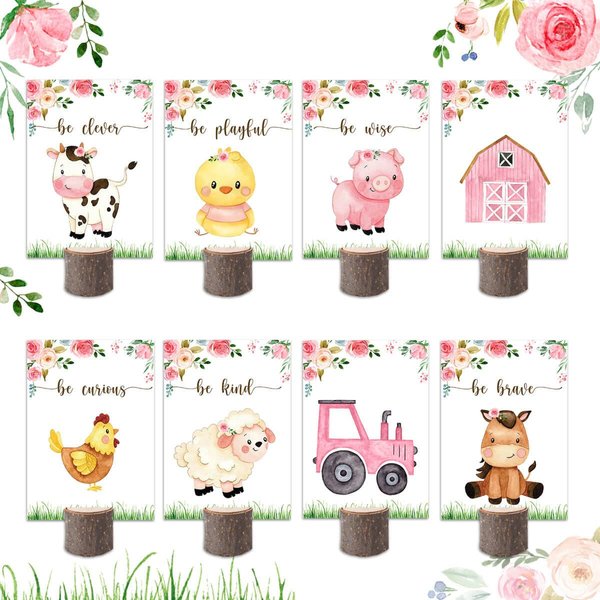 16Pcs Farm Animal Centerpieces and Wooden Stands, Barnyard Party Supplies for Baby Shower Birthday, Farm House Birthday Party for Table Decorations for Boys Girls