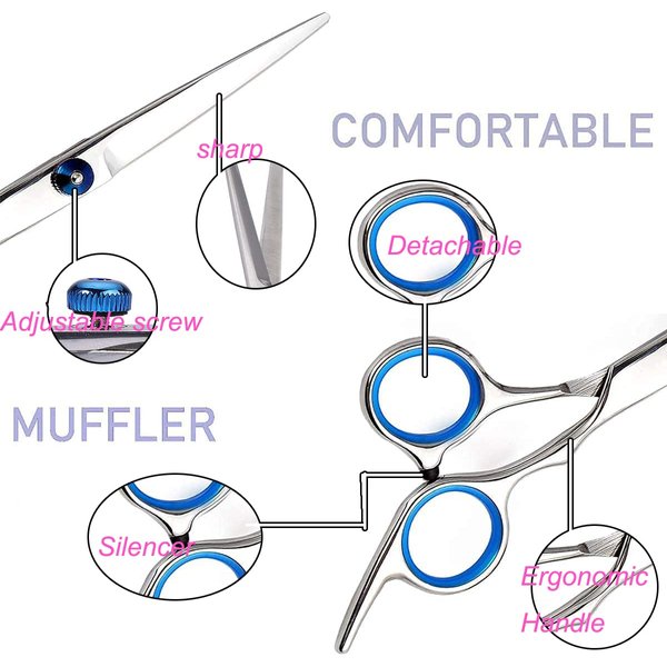 JISTL Hair Cutting Scissors Hair Thinning Texturizing Shears Hairdressing Shears With Detachable Finger Ring for Barber/Men/Women/Salon&Home (Pink)