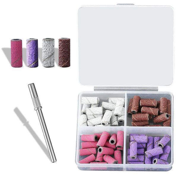 Eyech 60 Pcs Sanding Bands Nail Drill Bits, #80#120#180#240 Professional Nail Manicure Electric File Nail Sand Piece Set with 3.3mm Mandrel for Acrylic Nails Gel Manicures and Pedicure